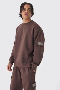 Oversized Man Tab Cargo Pocket Sweatshirt Tracksuit | BoohooMAN UK