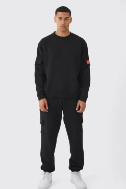 Oversized Man Tab Cargo Pocket Sweatshirt Tracksuit | BoohooMAN UK