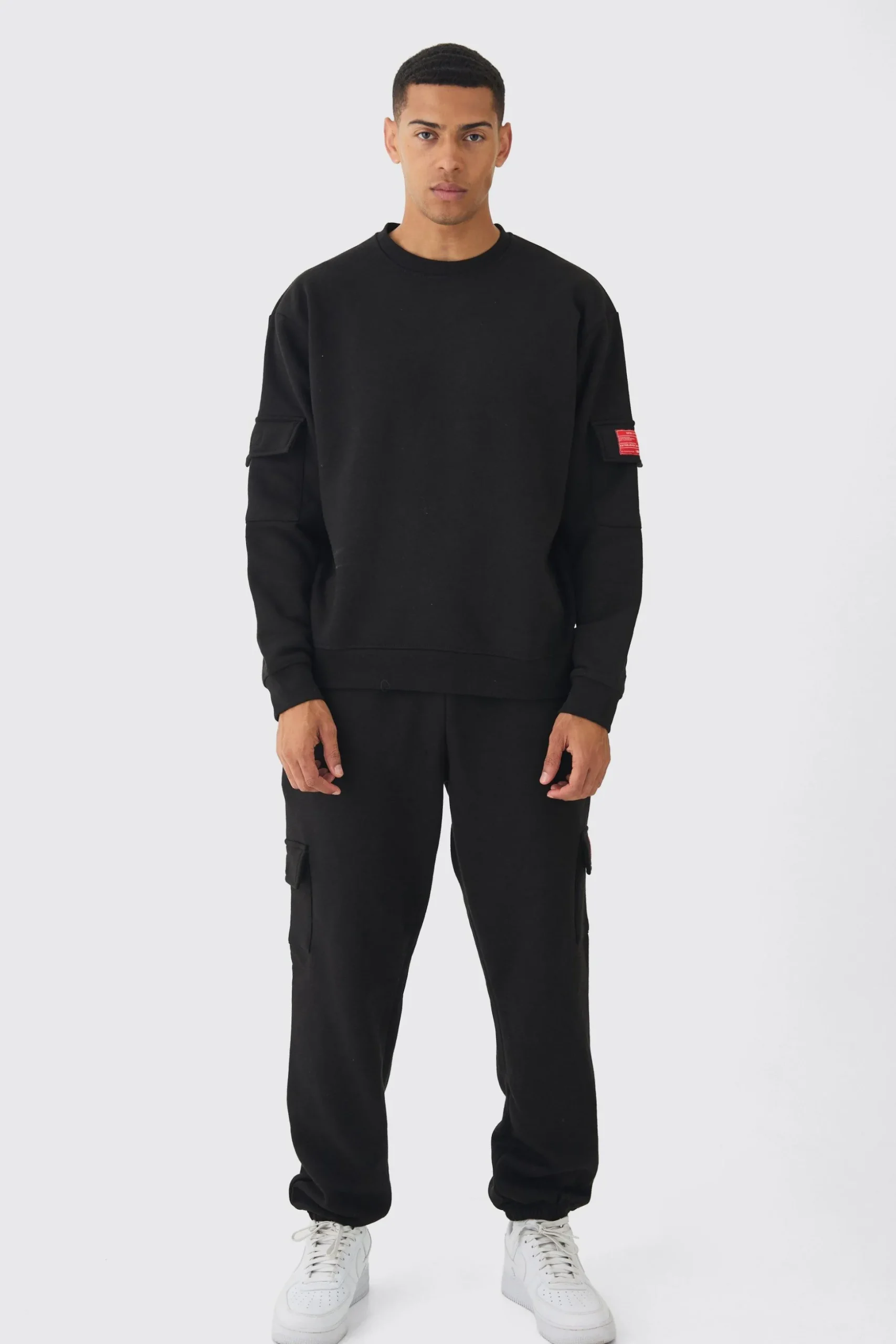 Oversized Man Tab Cargo Pocket Sweatshirt Tracksuit | BoohooMAN UK