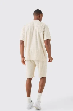 Oversized Man Towelling Jacquard T-shirt & Shorts Set | BoohooMAN UK
