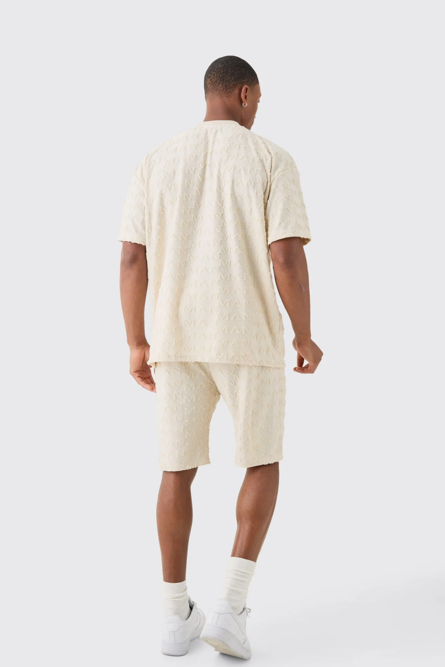Oversized Man Towelling Jacquard T-shirt & Shorts Set | BoohooMAN UK