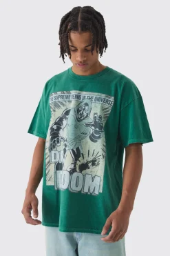 Oversized Marvel Dr Doom Comic Wash License Print T-Shirt | BoohooMAN UK