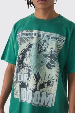 Oversized Marvel Dr Doom Comic Wash License Print T-Shirt | BoohooMAN UK