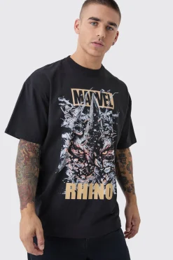 Oversized Marvel Rhino License Print T-Shirt | BoohooMAN UK