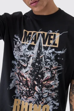 Oversized Marvel Rhino License Print T-Shirt | BoohooMAN UK