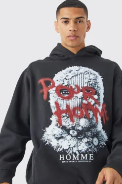 Oversized Mask Graphic Hoodie | BoohooMAN UK