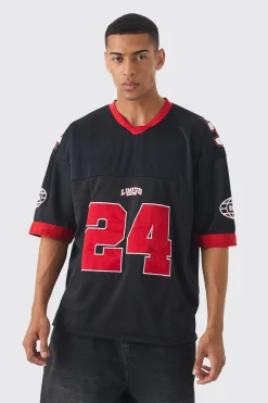 Oversized Mesh And Satin Applique Varsity T-shirt | BoohooMAN UK