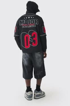Oversized Mesh Applique Baseball Shirt | BoohooMAN UK