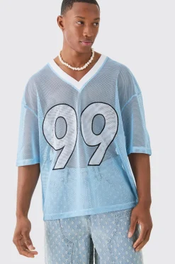 Oversized Mesh Applique Varsity Top | BoohooMAN UK