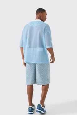 Oversized Mesh Applique Varsity Top | BoohooMAN UK