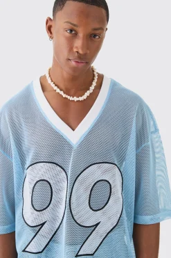 Oversized Mesh Applique Varsity Top | BoohooMAN UK