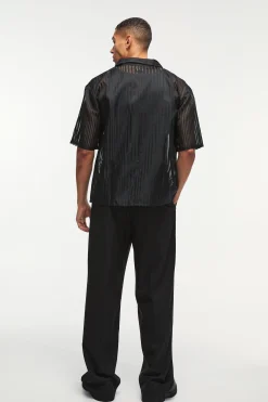 Oversized Mesh Pleated Revere Boxy Shirt | BoohooMAN UK
