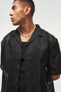 Oversized Mesh Pleated Revere Boxy Shirt | BoohooMAN UK