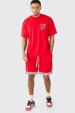 Oversized Mesh Varsity Top And Basketball Shorts Set | BoohooMAN UK