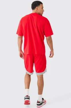 Oversized Mesh Varsity Top And Basketball Shorts Set | BoohooMAN UK