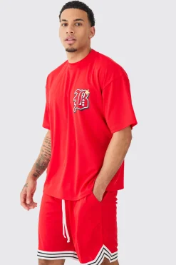 Oversized Mesh Varsity Top And Basketball Shorts Set | BoohooMAN UK