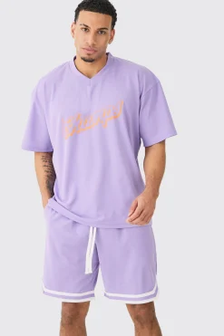 Oversized Mesh Varsity Top And Basketball Shorts Set | BoohooMAN UK