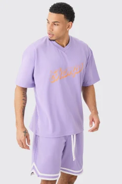 Oversized Mesh Varsity Top And Basketball Shorts Set | BoohooMAN UK