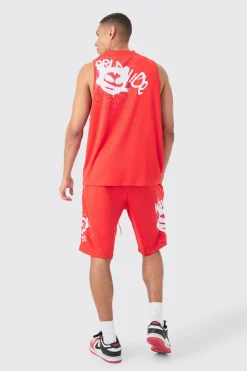 Oversized Mesh Worldwide Graffiti Tank | BoohooMAN UK