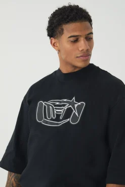 Oversized Metallic Distressed Graphic T-shirt | BoohooMAN UK