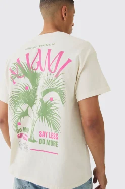 Oversized Miami Plant Print Wash T-shirt | BoohooMAN UK
