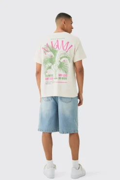 Oversized Miami Plant Print Wash T-shirt | BoohooMAN UK