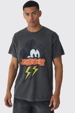 Oversized Mickey Mouse Disney Wash License Print T-shirt | BoohooMAN UK