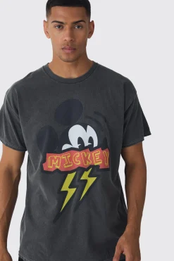 Oversized Mickey Mouse Disney Wash License Print T-shirt | BoohooMAN UK