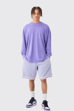 Oversized Mid Length Jersey Tape Basketball Short | BoohooMAN UK