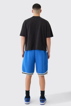 Oversized Mid Length Jersey Tape Basketball Short | BoohooMAN UK