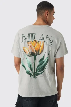 Oversized Milan Floral Print Wash T-shirt | BoohooMAN UK