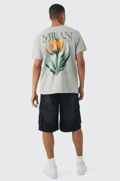 Oversized Milan Floral Print Wash T-shirt | BoohooMAN UK