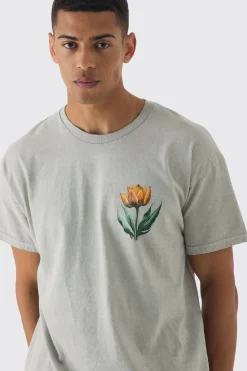 Oversized Milan Floral Print Wash T-shirt | BoohooMAN UK