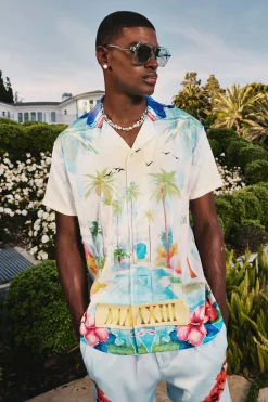 Oversized MMXIII Short Sleeve Satin Shirt & Short Set | BoohooMAN UK