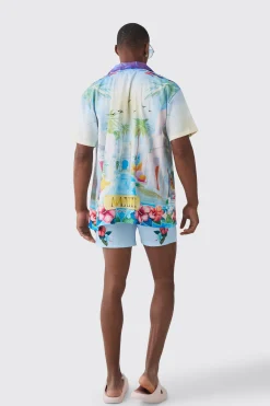 Oversized MMXIII Short Sleeve Satin Shirt & Short Set | BoohooMAN UK