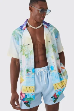 Oversized MMXIII Short Sleeve Satin Shirt & Short Set | BoohooMAN UK