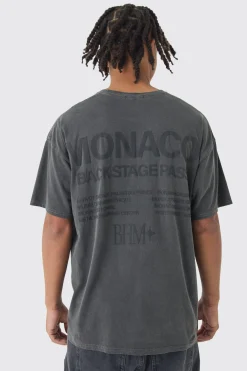 Oversized Monaco Washed Flock Print Washed T-Shirt | BoohooMAN UK