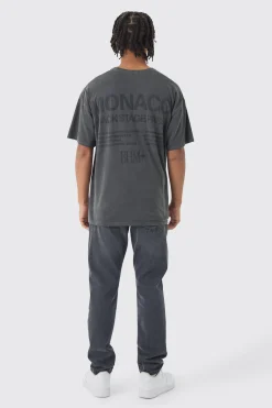 Oversized Monaco Washed Flock Print Washed T-Shirt | BoohooMAN UK