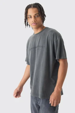 Oversized Monaco Washed Flock Print Washed T-Shirt | BoohooMAN UK