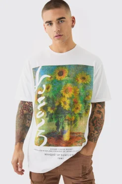 Oversized Monet Sunflower License T-shirt | BoohooMAN UK