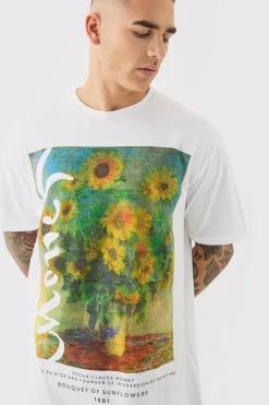 Oversized Monet Sunflower License T-shirt | BoohooMAN UK