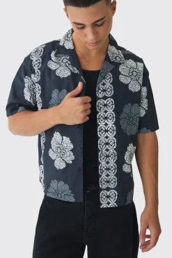 Oversized Monogram Flower Print Poplin Shirt | BoohooMAN UK