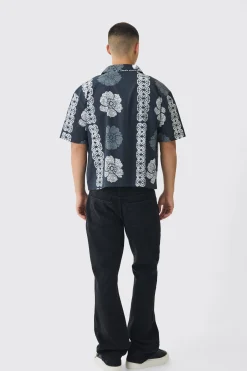 Oversized Monogram Flower Print Poplin Shirt | BoohooMAN UK