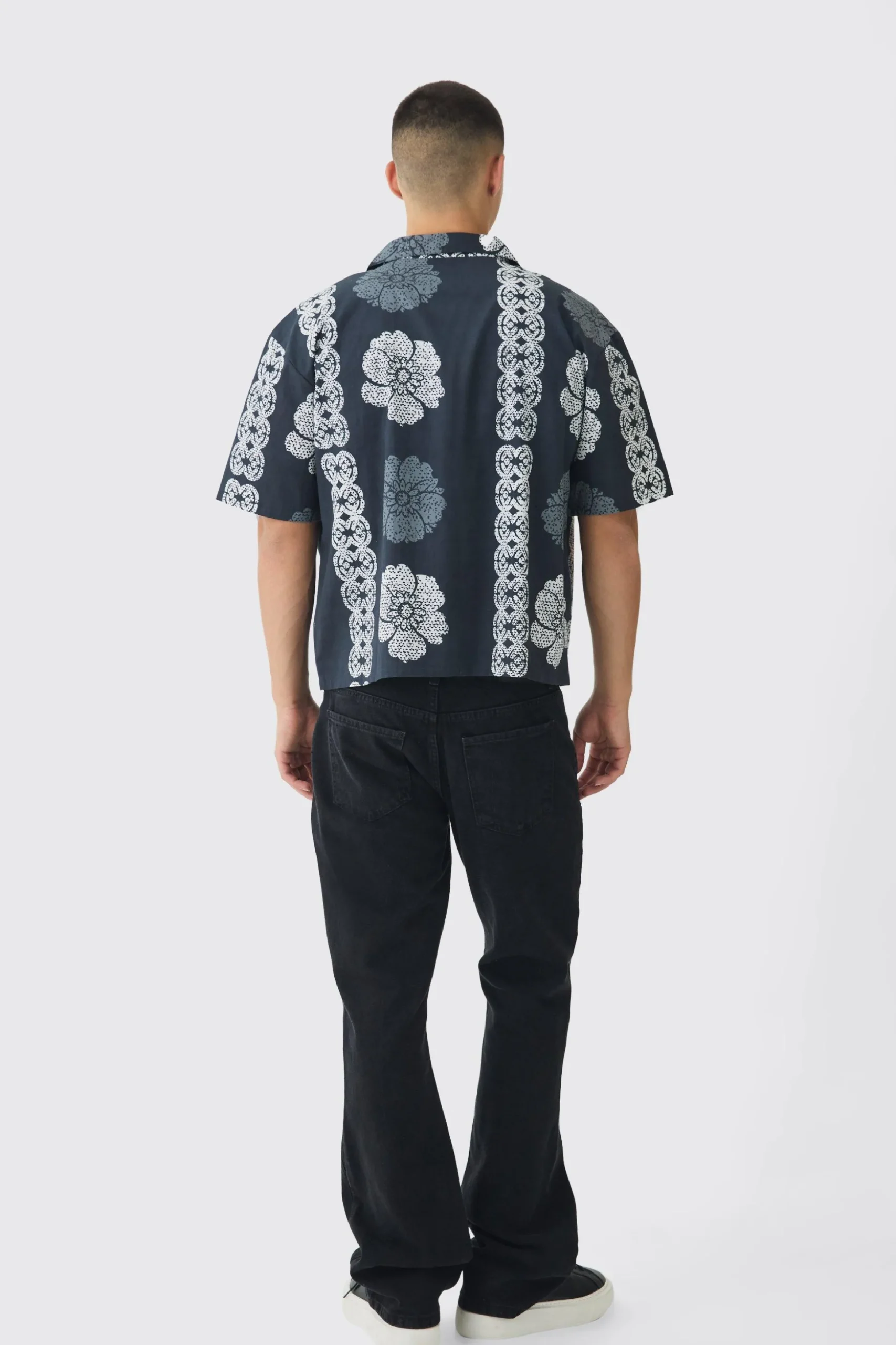 Oversized Monogram Flower Print Poplin Shirt | BoohooMAN UK