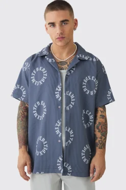 Oversized Monogram Printed Pleated Shirt | BoohooMAN UK
