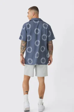 Oversized Monogram Printed Pleated Shirt | BoohooMAN UK
