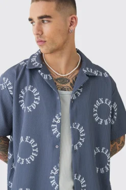 Oversized Monogram Printed Pleated Shirt | BoohooMAN UK