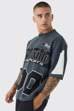 Oversized Moto 100 Knitted T-Shirt | BoohooMAN UK