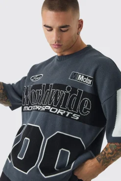Oversized Moto 100 Knitted T-Shirt | BoohooMAN UK