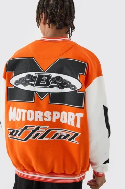 Oversized Moto Applique Jersey Bomber Jacket | BoohooMAN UK